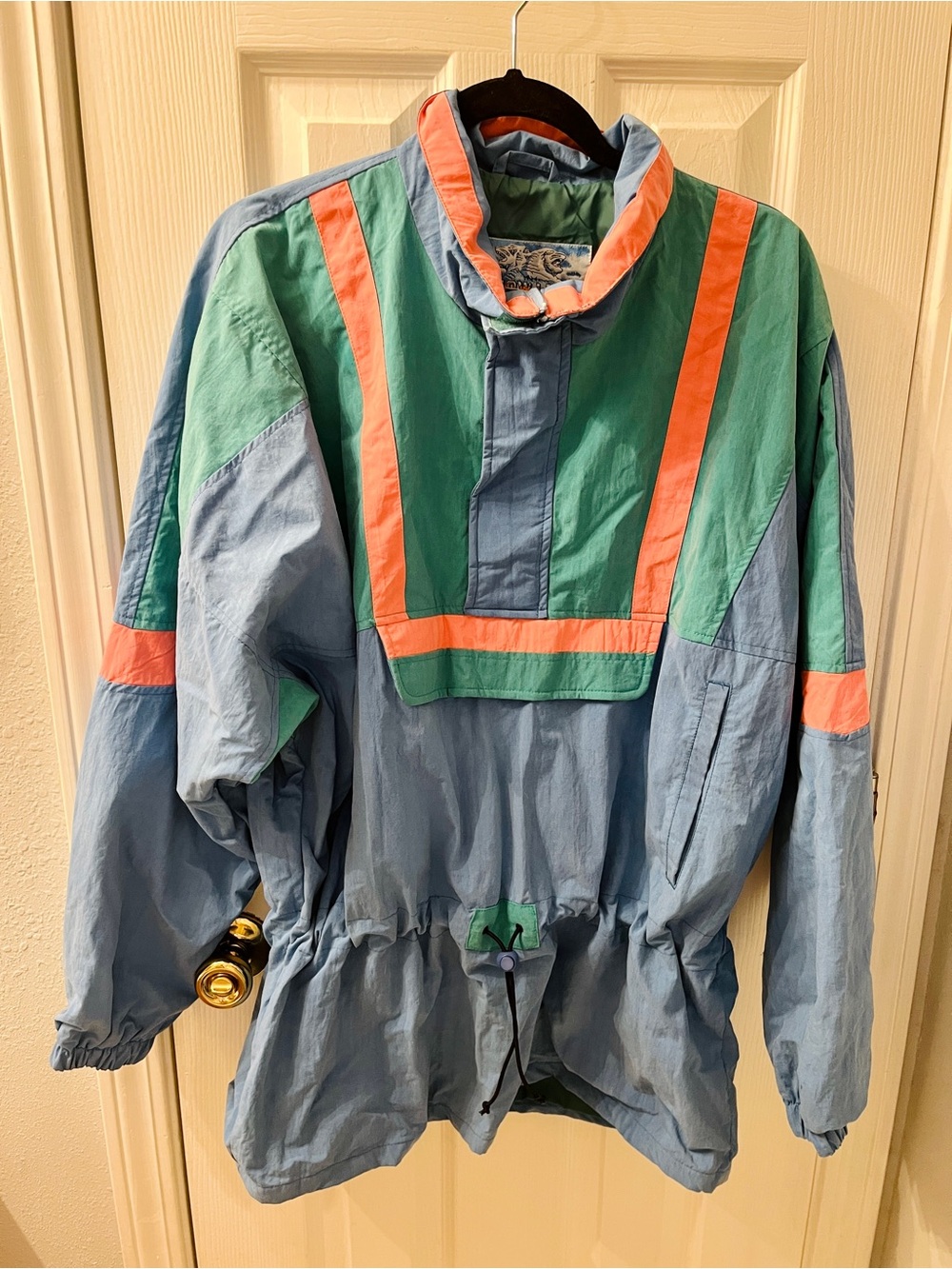 Vintage Colorblock Pullover Windbreaker - Blue, Green & Coral